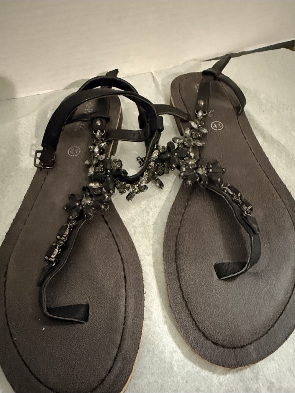 Patrizia Black Jeweled T-Strap Sandals